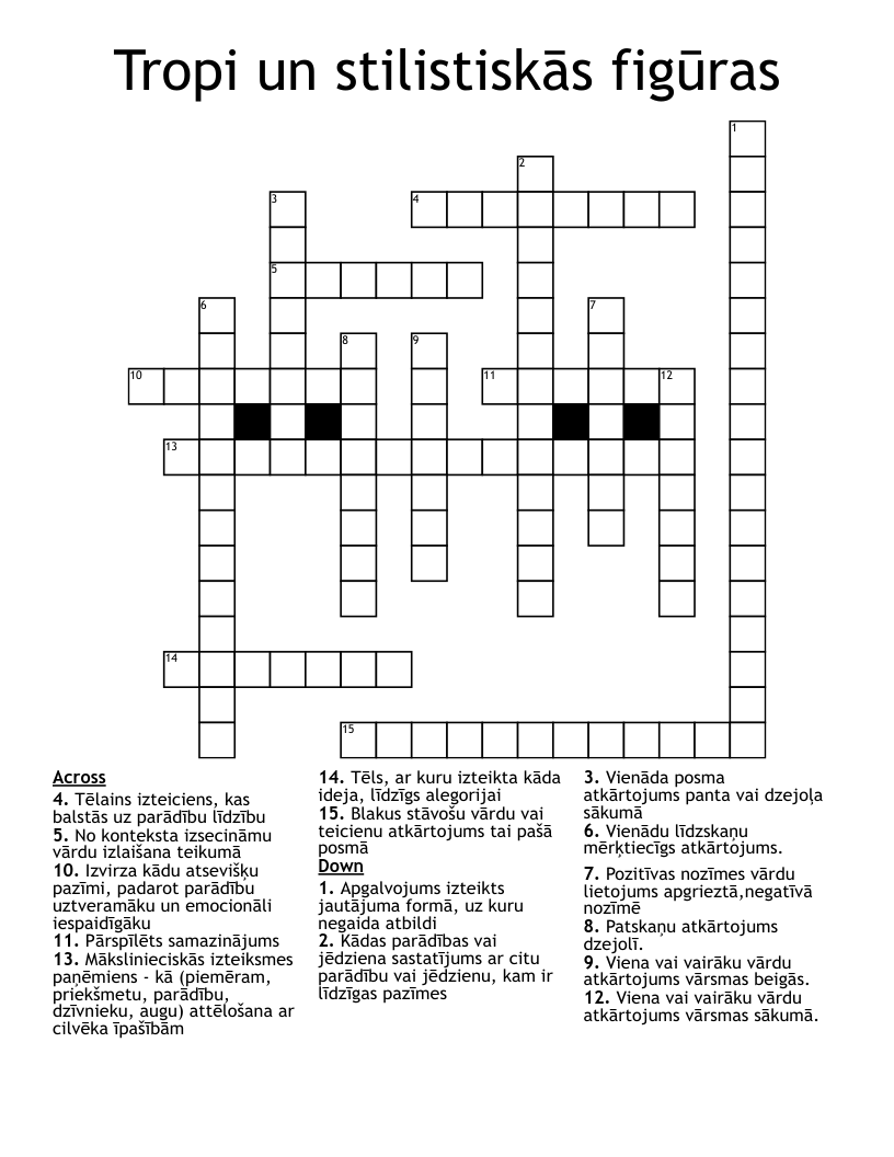 Tropi un stilistiskās figūras Crossword