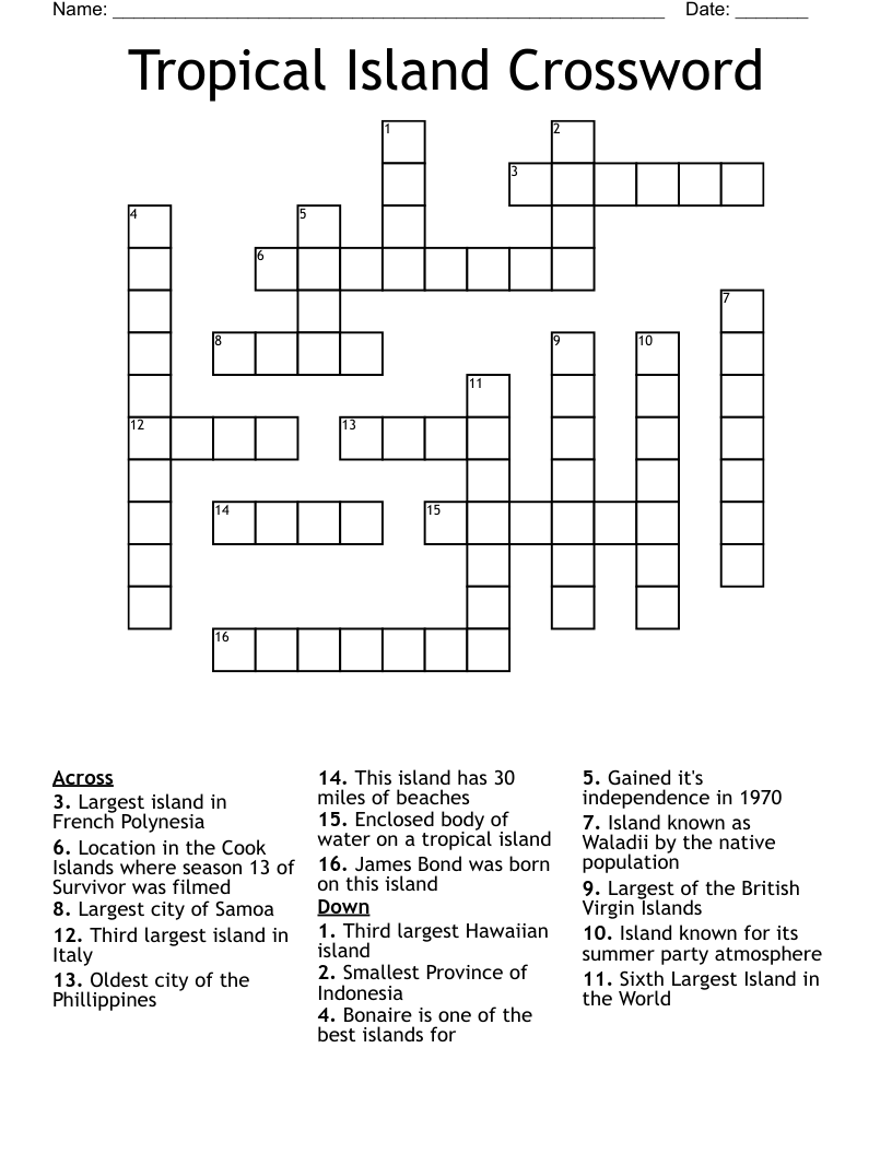 Tropical Island Crossword