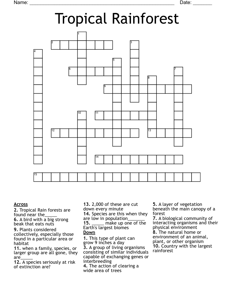 Tropical Rainforest Crossword