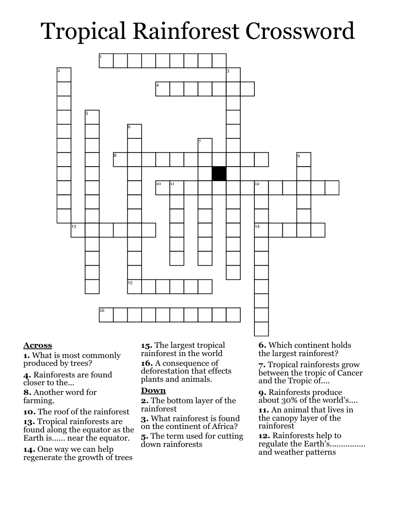Tropical Rainforest Crossword