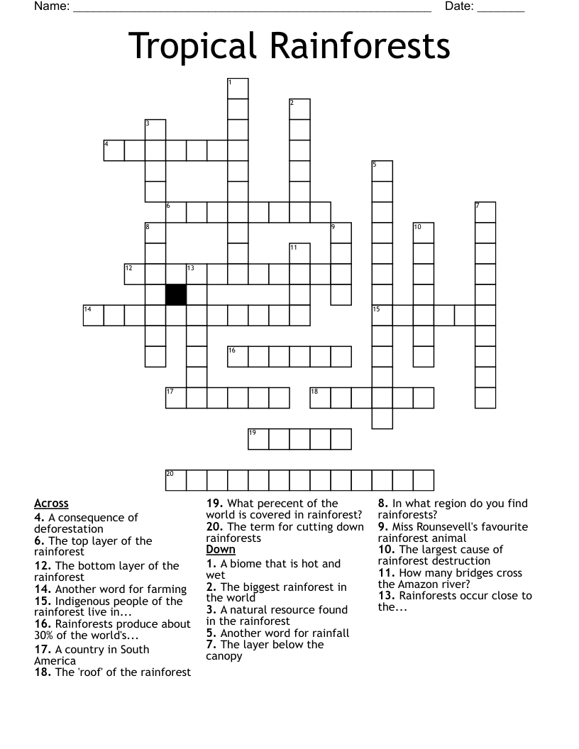 Tropical Rainforests Crossword