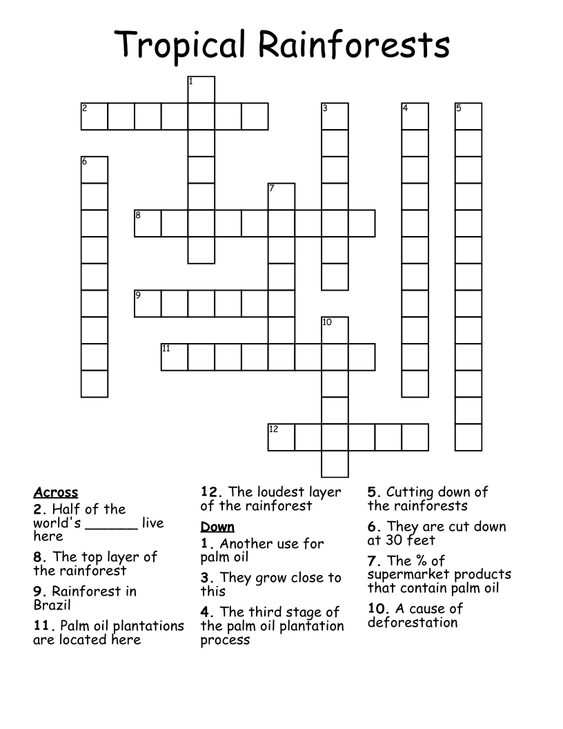 Tropical Rainforests Crossword