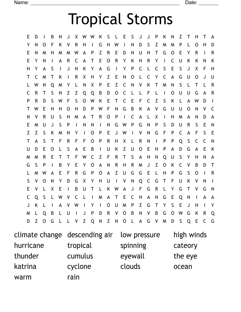 Tropical Storms Word Search