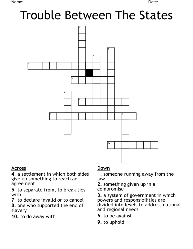 Trouble Between The States Crossword