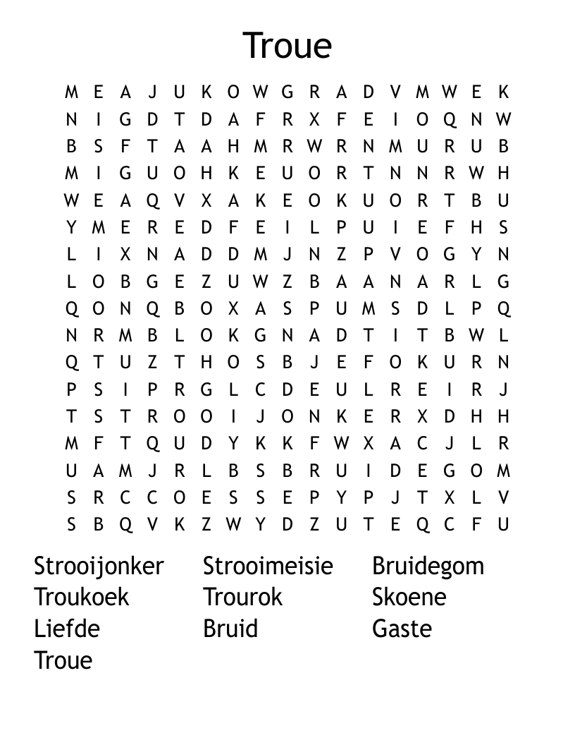 Troue Word Search
