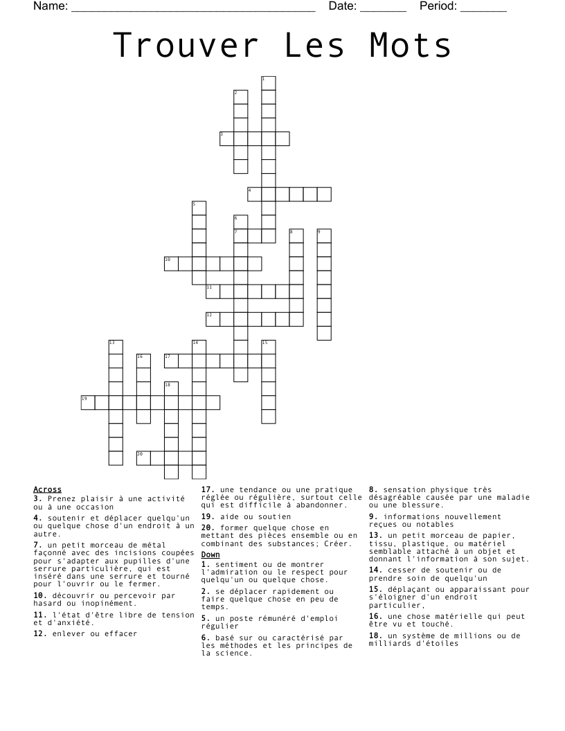 Trouver Les Mots Crossword