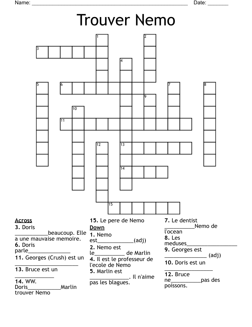 Trouver Nemo Crossword