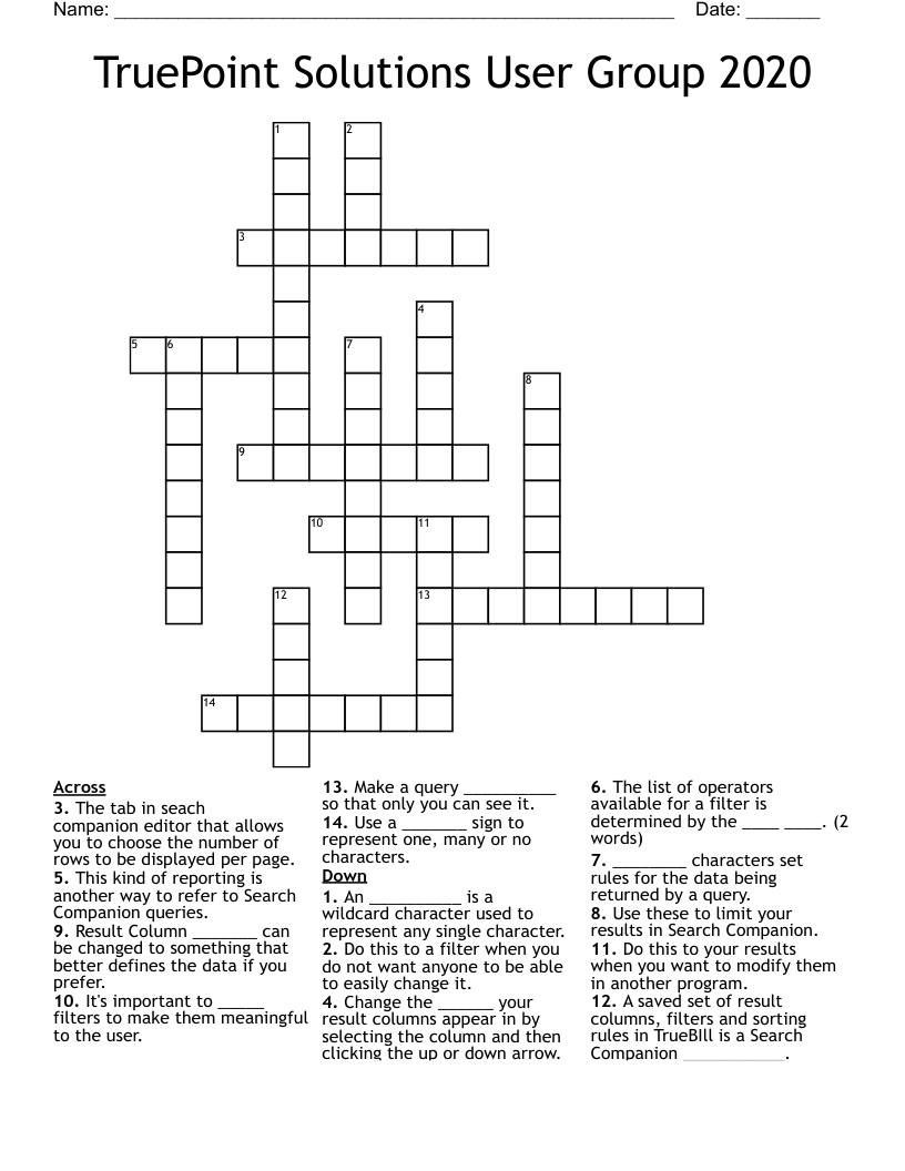 TruePoint Solutions User Group 2020 Crossword
