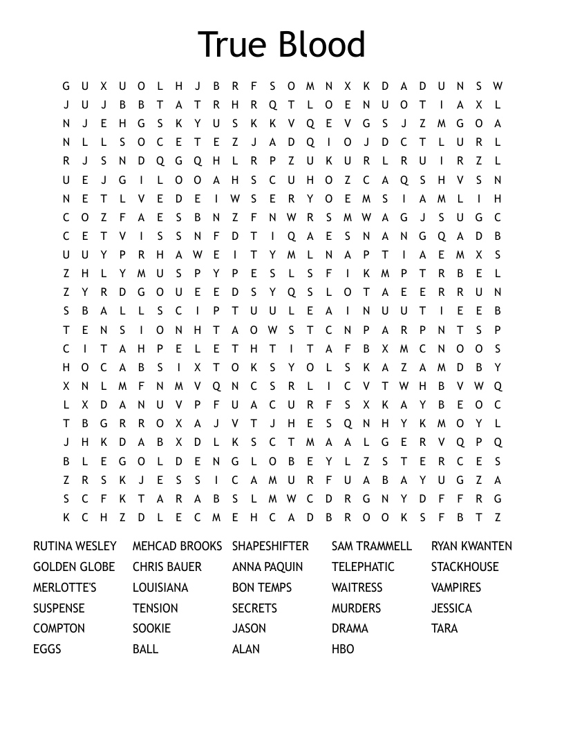 True Blood Word Search