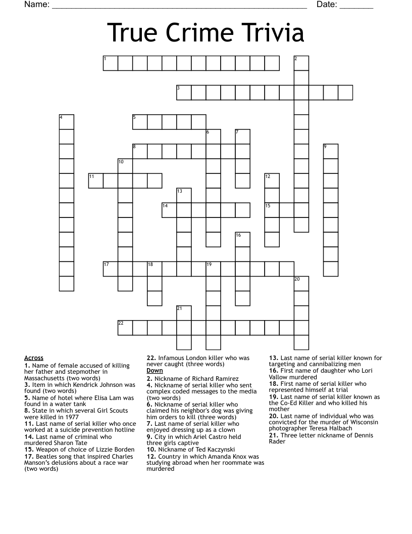 True Crime Trivia Crossword