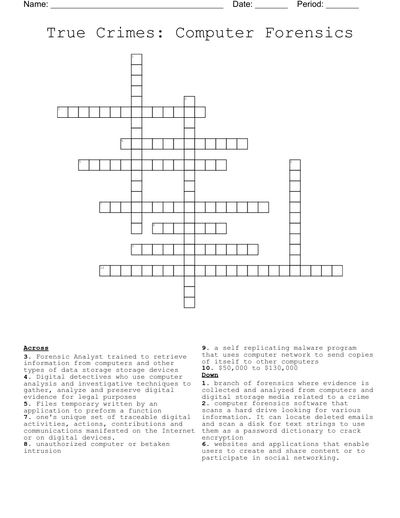 True Crimes: Computer Forensics  Crossword
