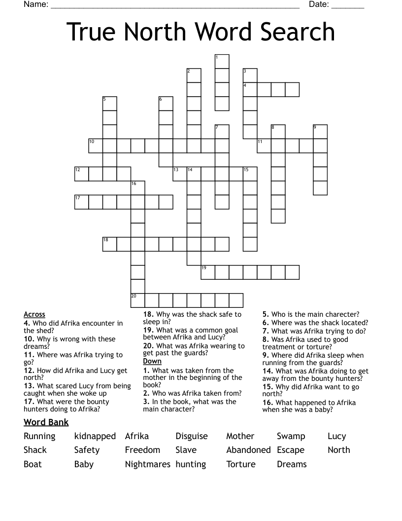 True North Word Search Crossword