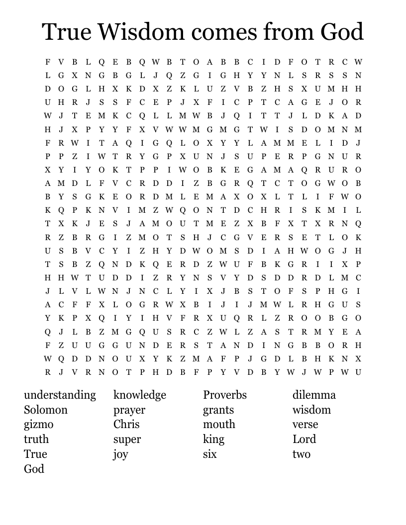 True Wisdom comes from God Word Search