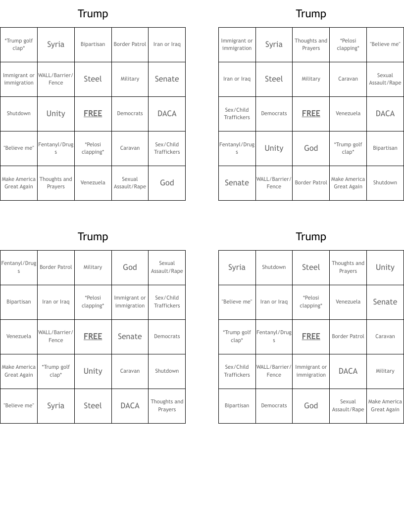 Trump Bingo Cards