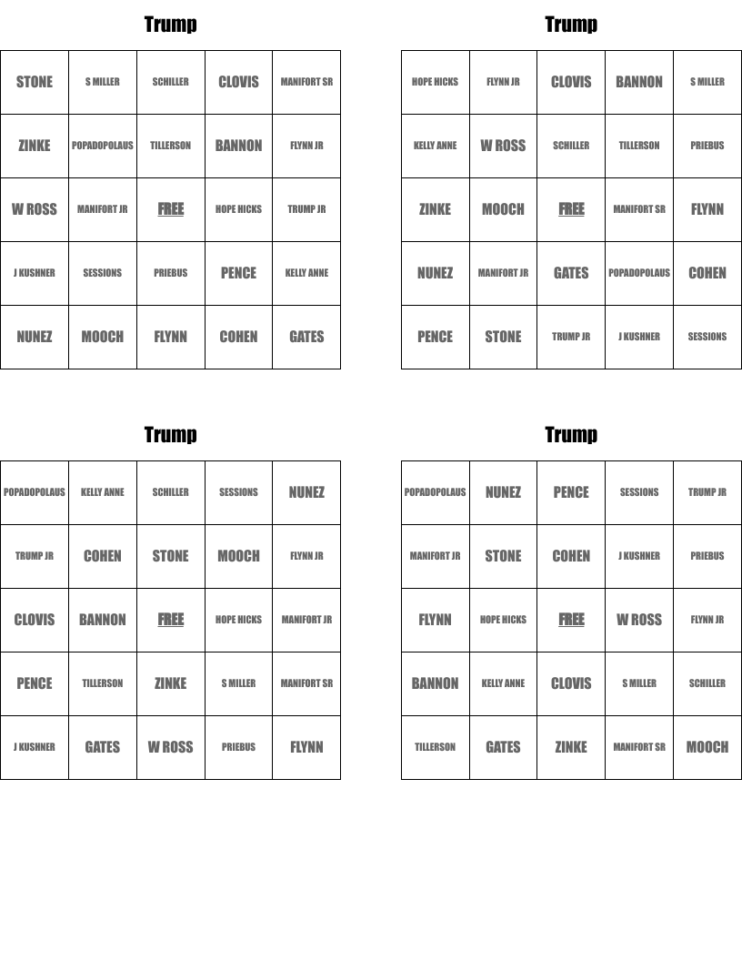 Trump Bingo Cards