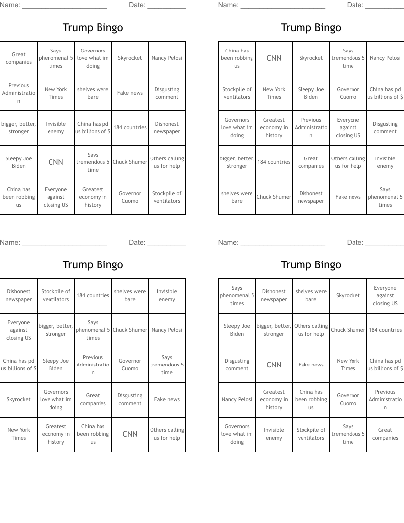 Trump Bingo