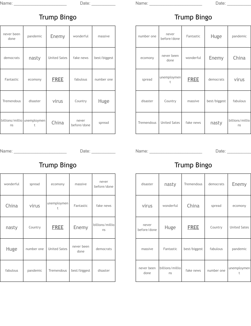 Trump Bingo 