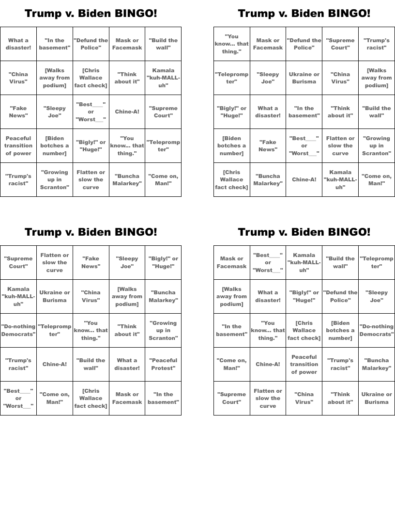 Trump v. Biden BINGO!