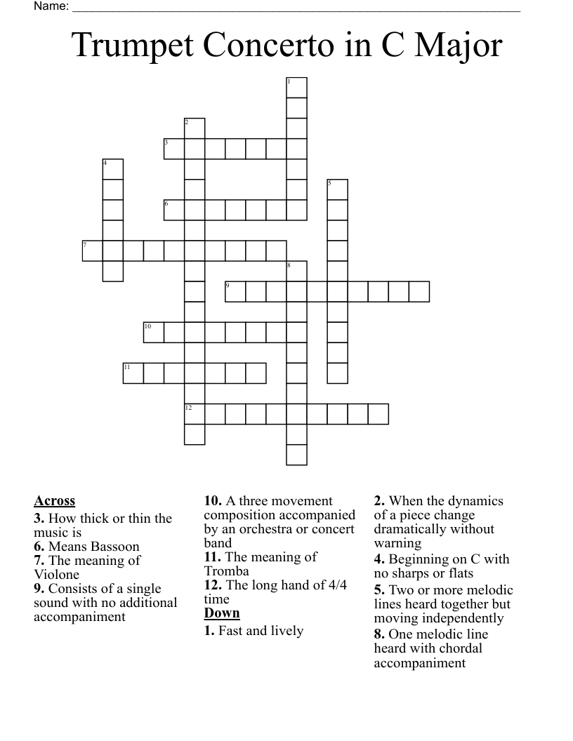Trumpet Concerto in C Major Crossword