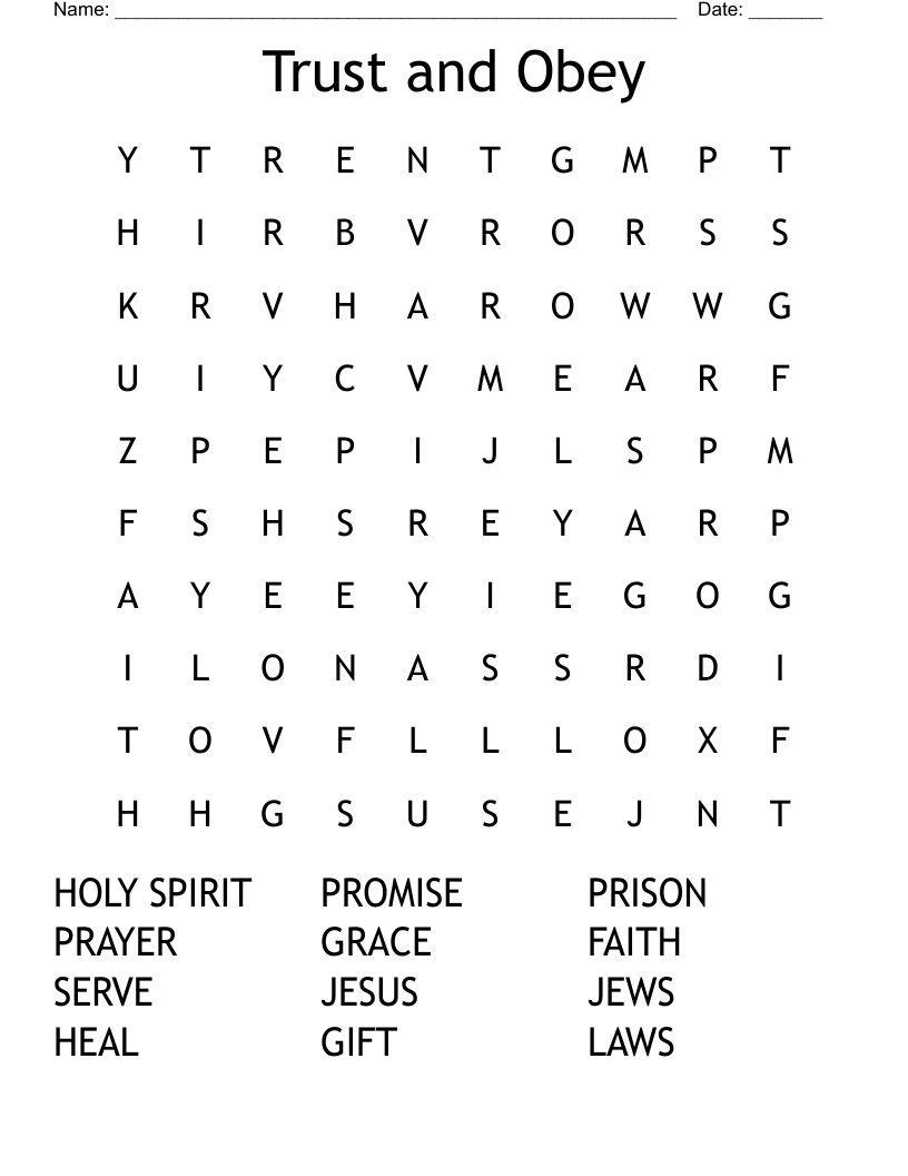 Trust and Obey Word Search