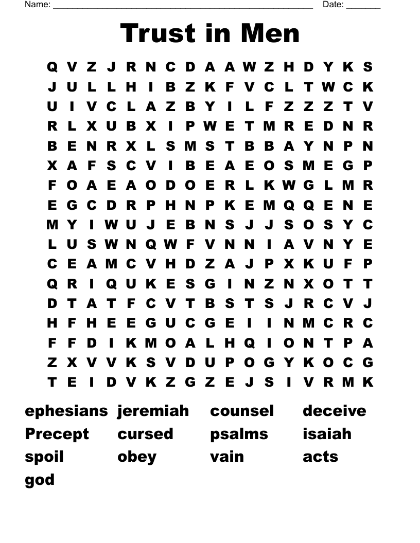 Trust in Men Word Search