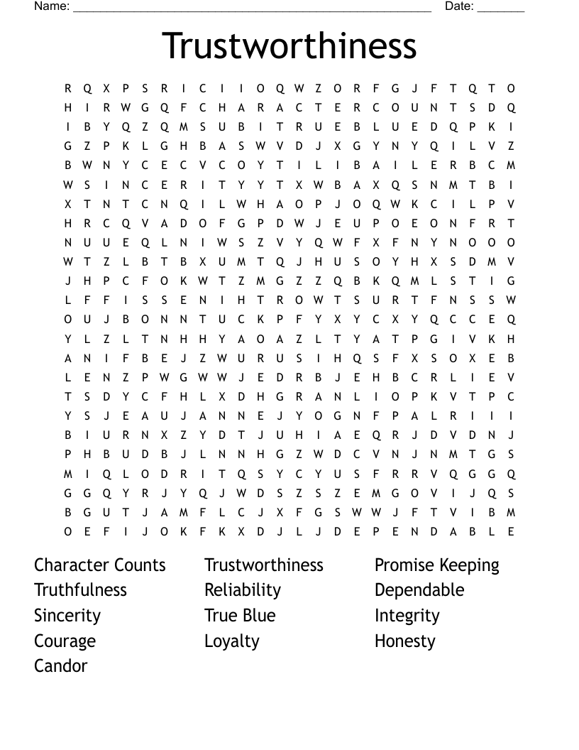 Trustworthiness Word Search