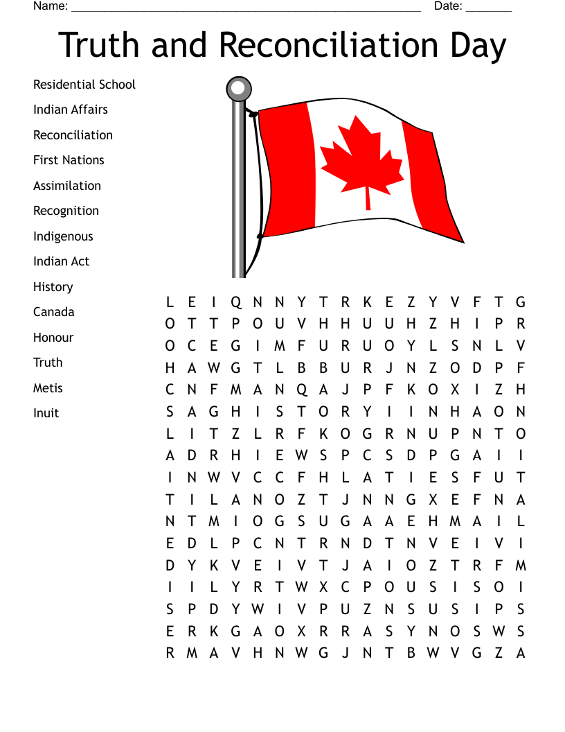 Truth and Reconciliation Day Word Search