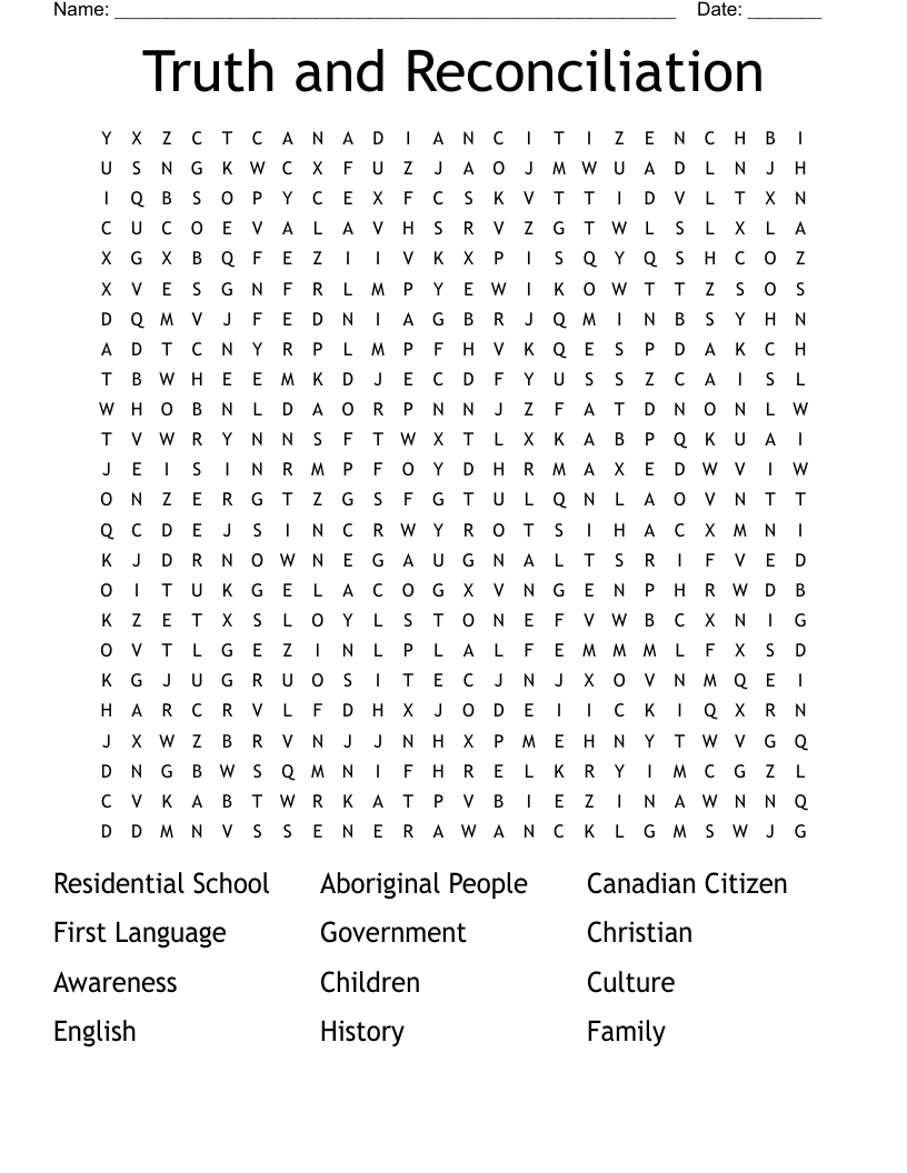 Truth and Reconciliation  Word Search