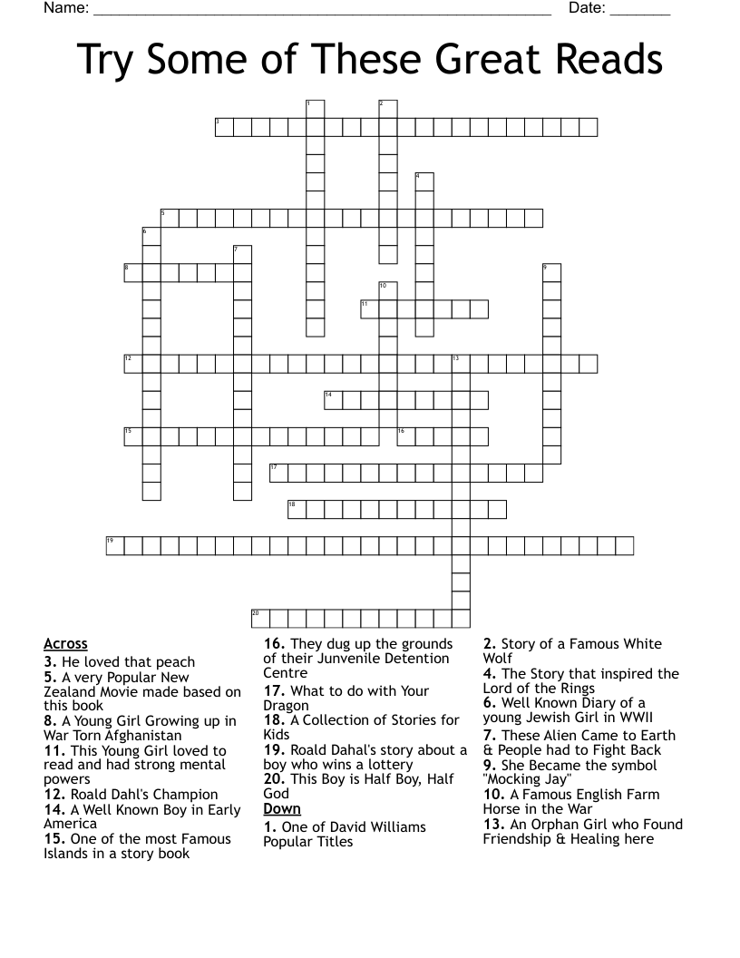 Try Some of These Great Reads Crossword