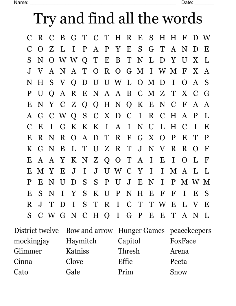 Try and find all the words  Word Search