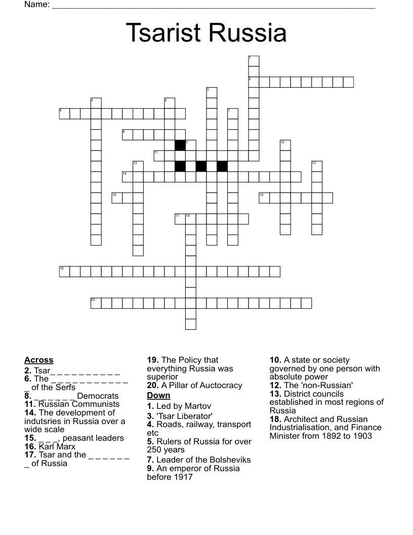Tsarist Russia Crossword