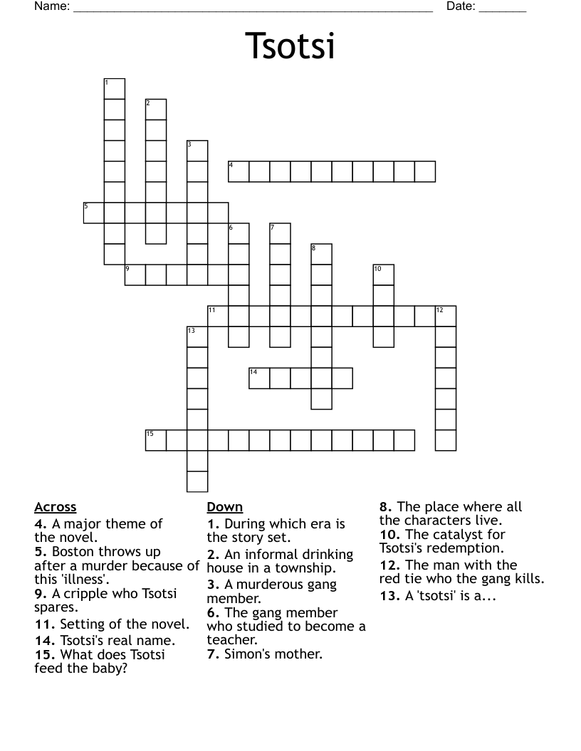 Tsotsi Crossword