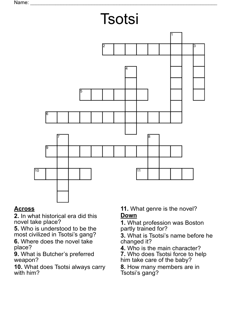 Tsotsi Crossword