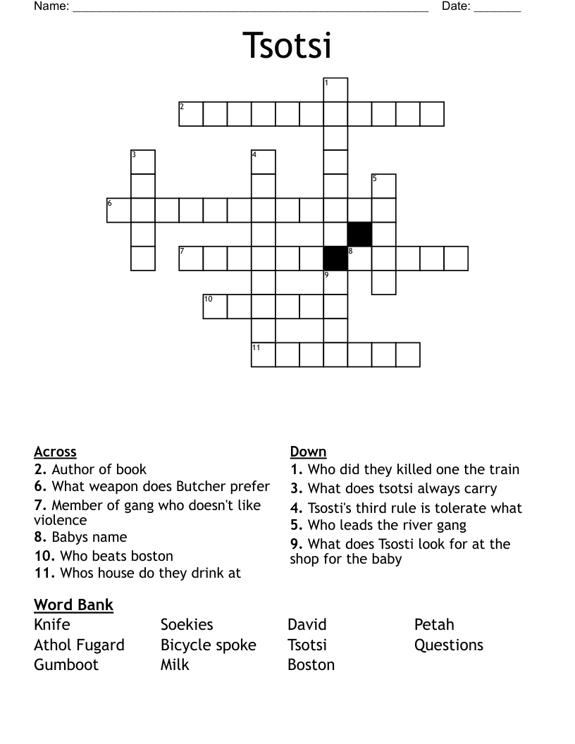 Tsotsi Crossword