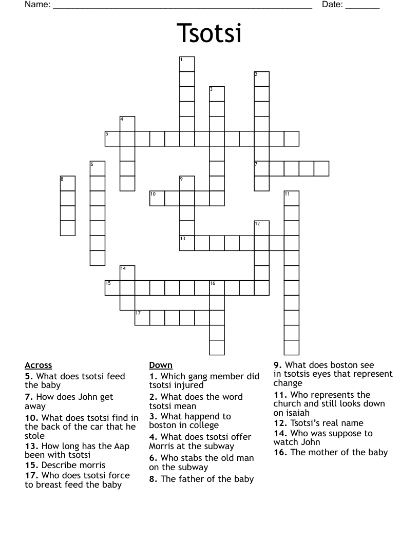 Tsotsi Crossword