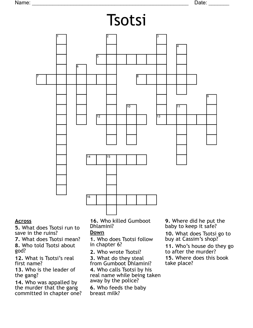 Tsotsi Crossword