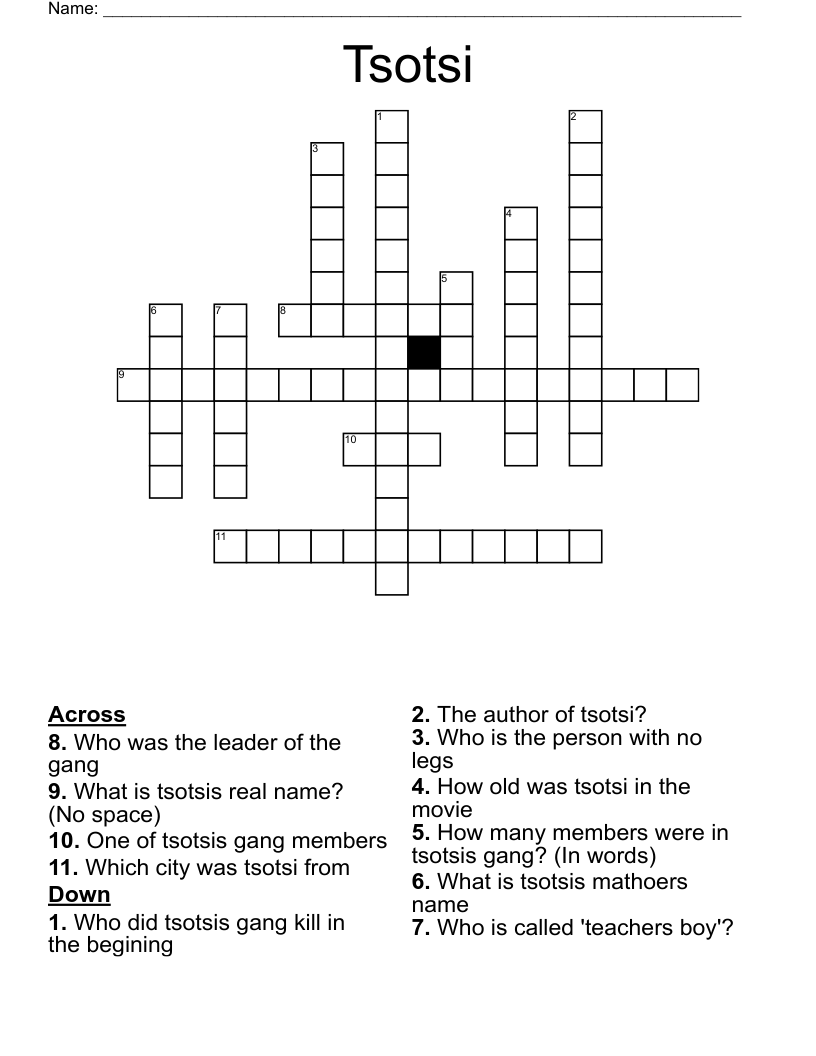 Tsotsi Crossword