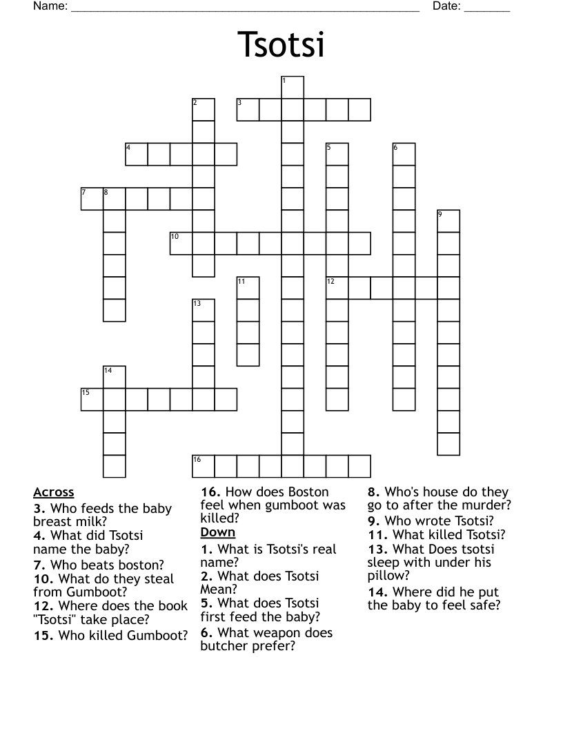 Tsotsi Crossword