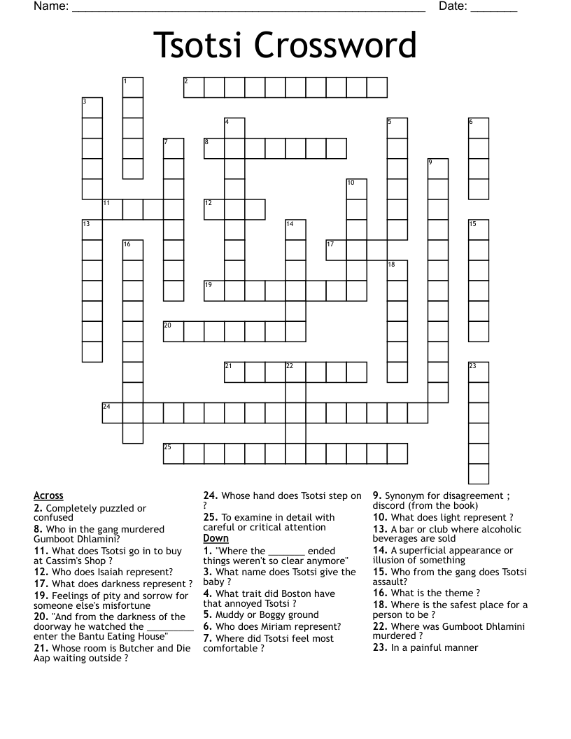 Tsotsi Crossword