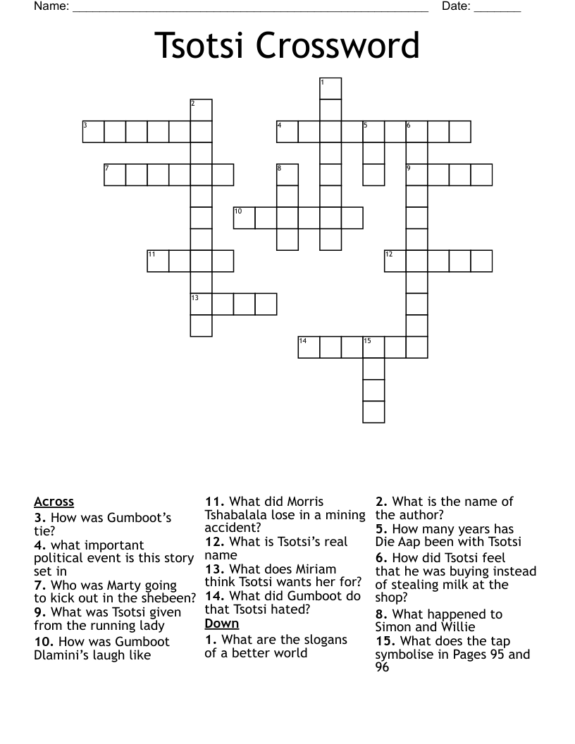 Tsotsi Crossword