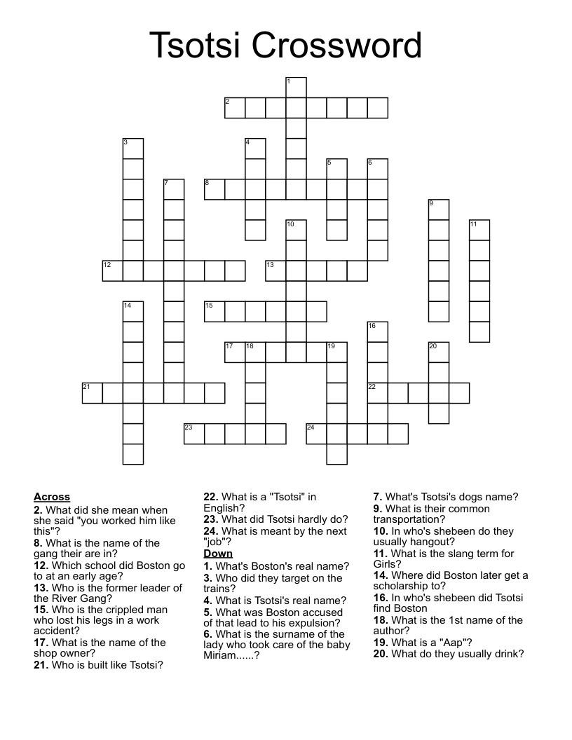Tsotsi Crossword