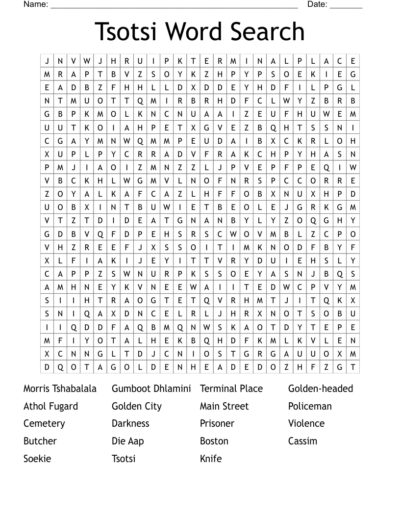 Tsotsi Word Search