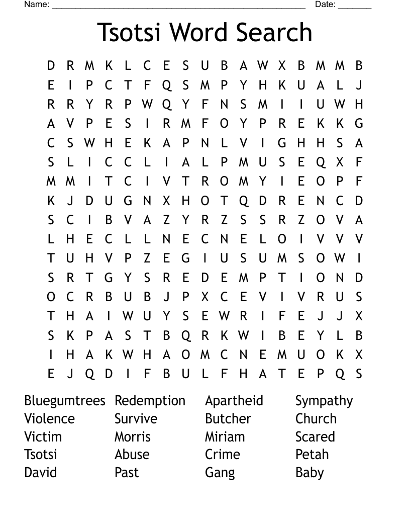 Tsotsi Word Search 