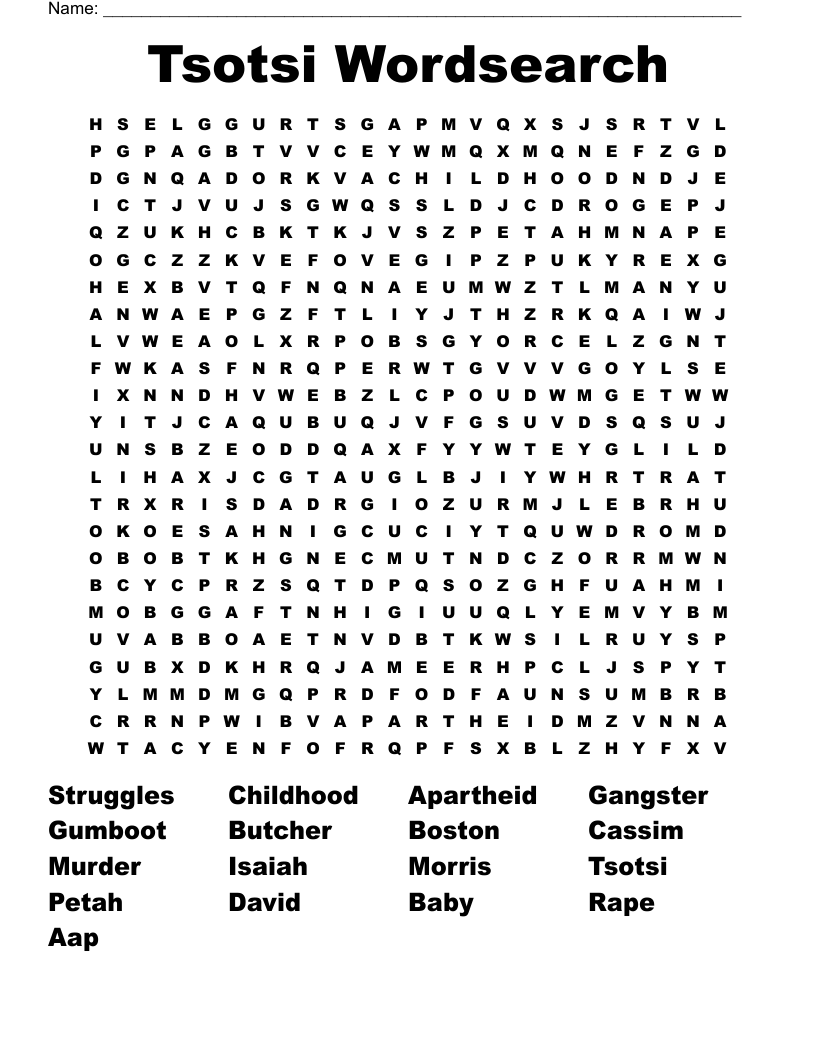 Tsotsi Wordsearch