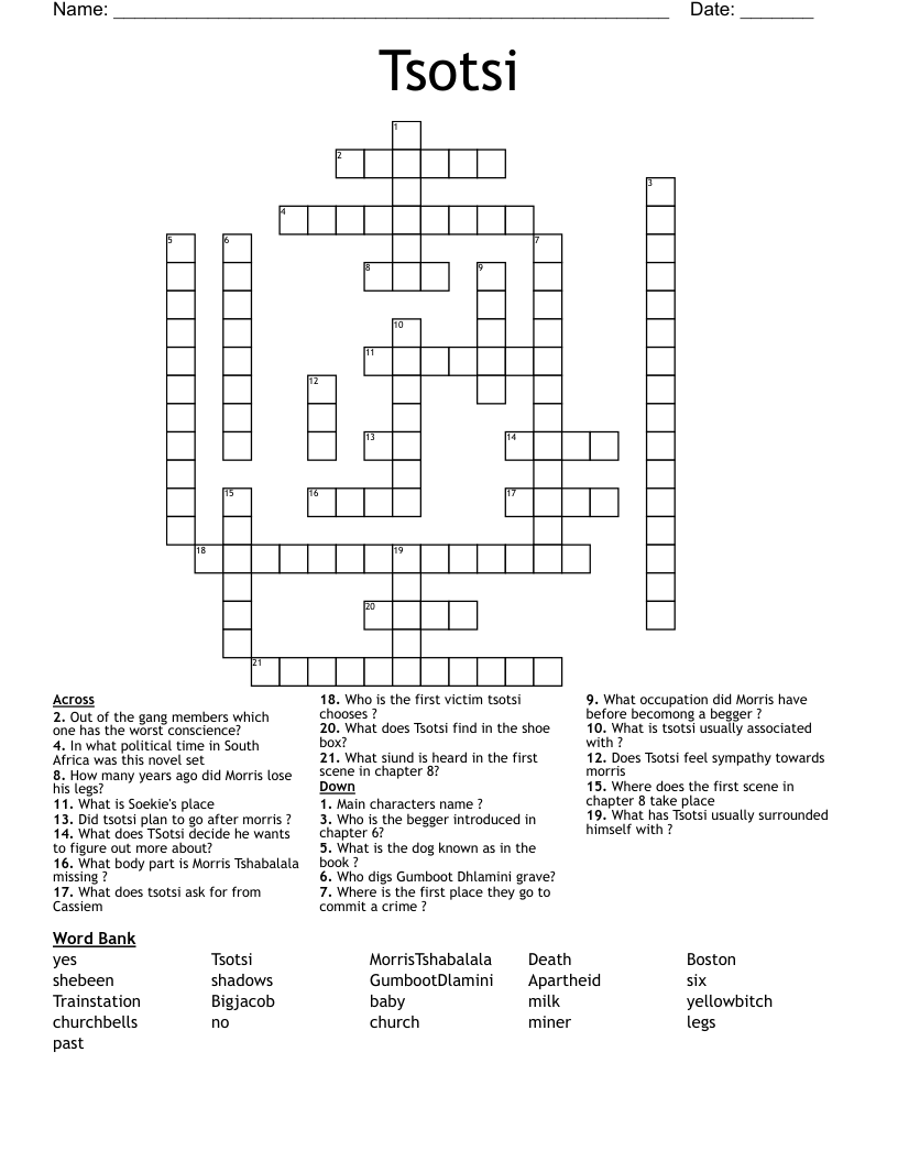 Tsotsi  Crossword