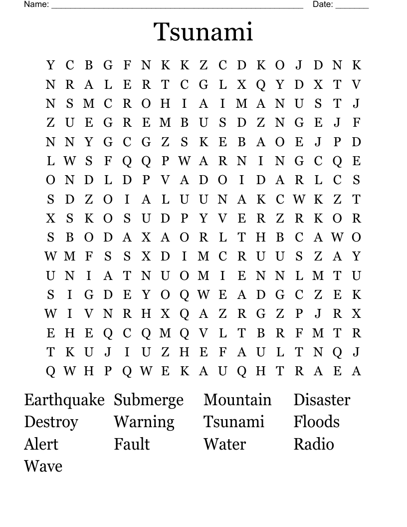 Tsunami Word Search