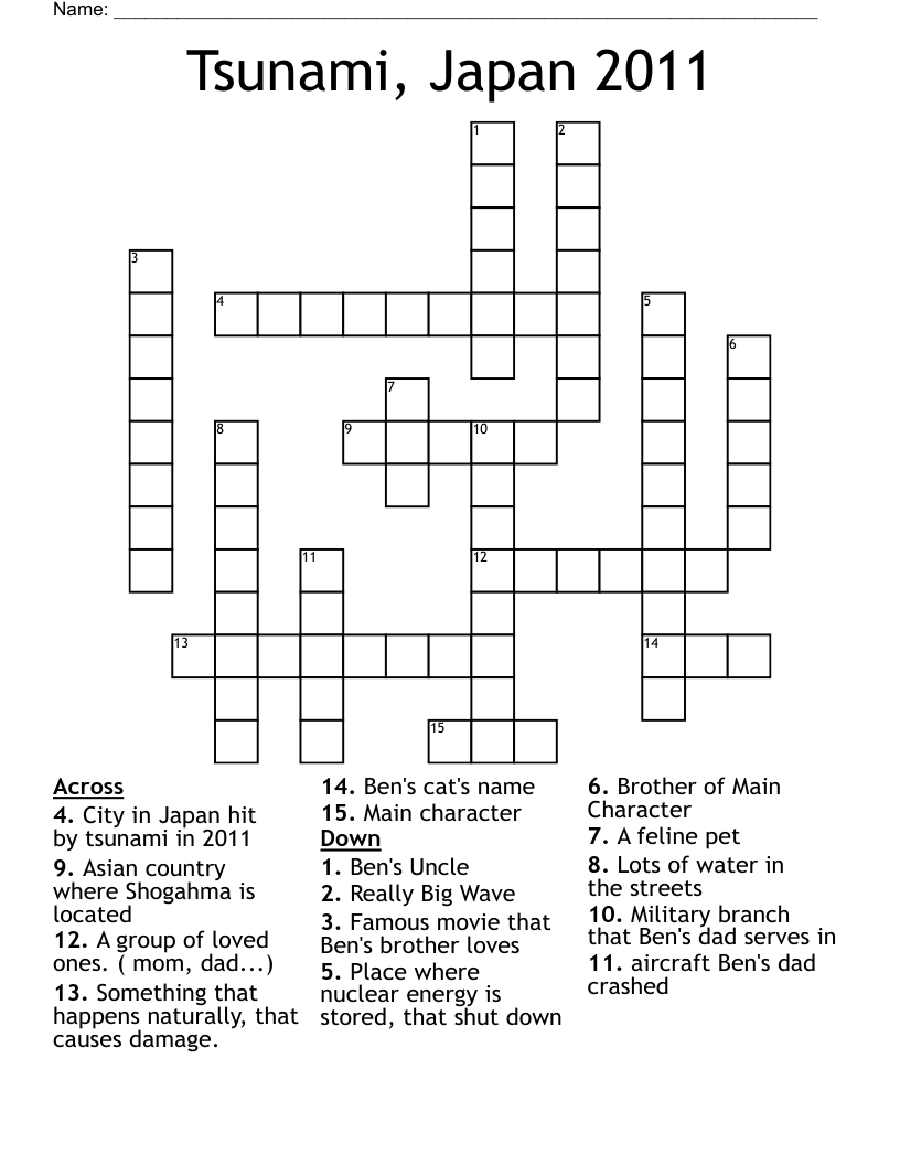 Tsunami, Japan 2011 Crossword