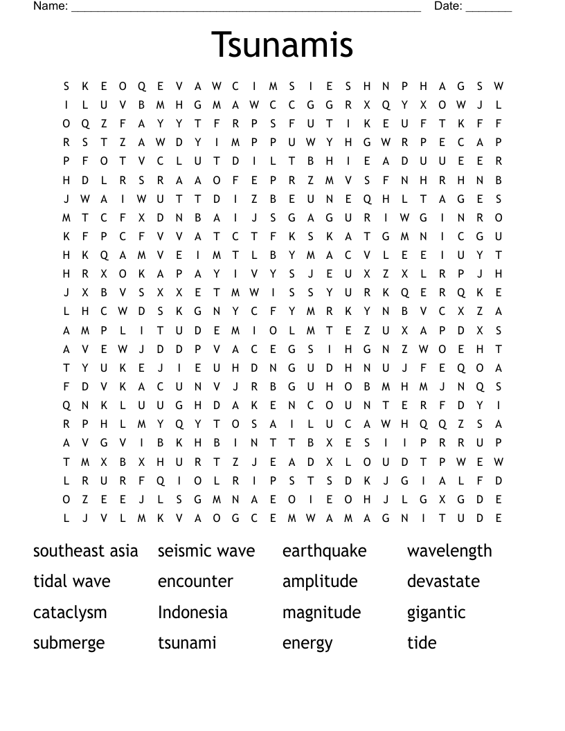 Tsunamis Word Search