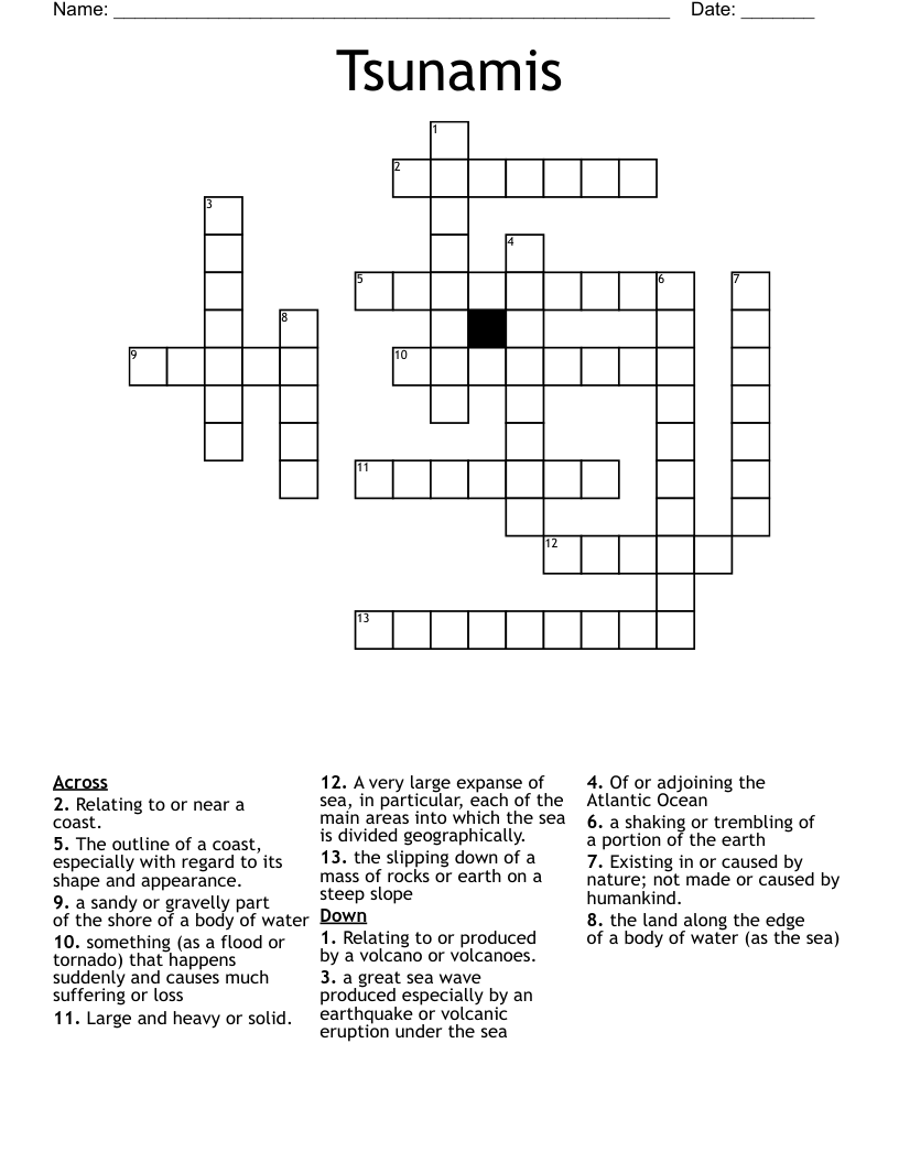 Tsunamis Crossword