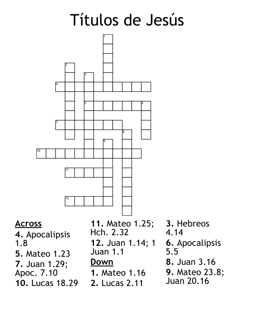 Títulos de Jesús Crossword